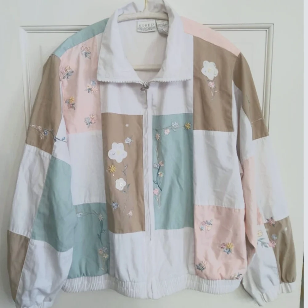 Vtg Y2K Cottagecore Patchwork Gmacore Jacket floral embroidery wht/pink Size M - Picture 1 of 12